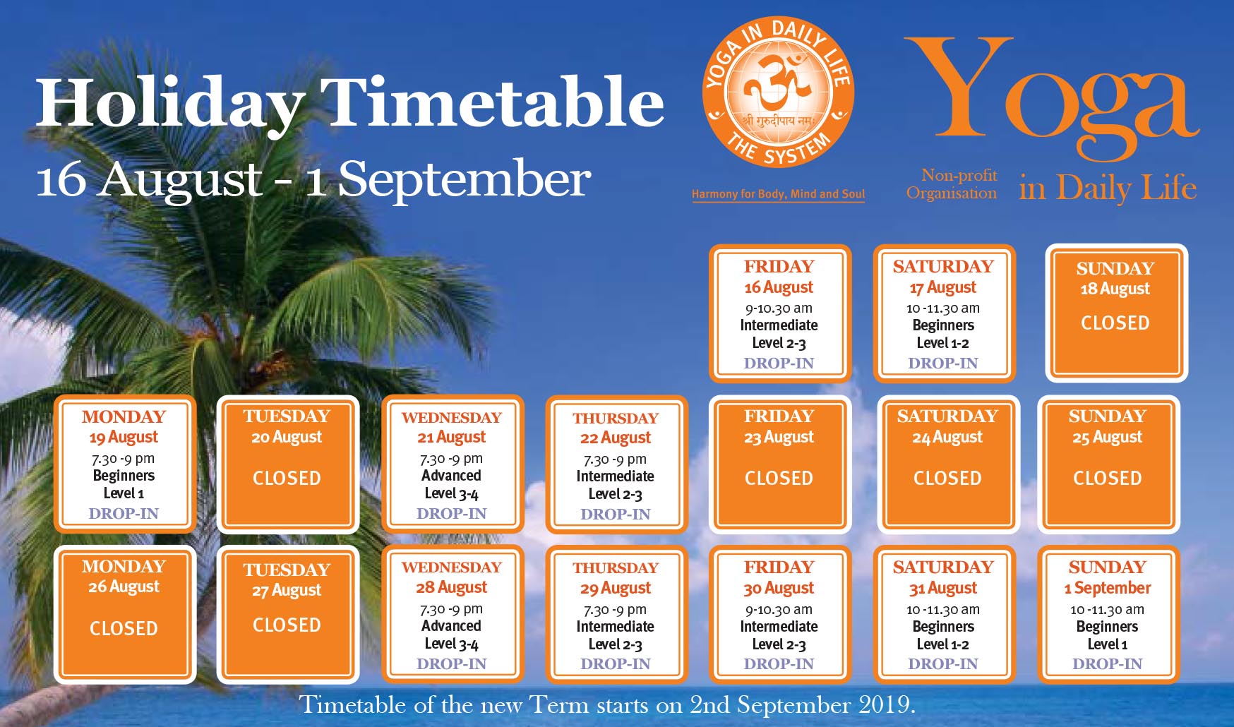 2019 Summer Timetable